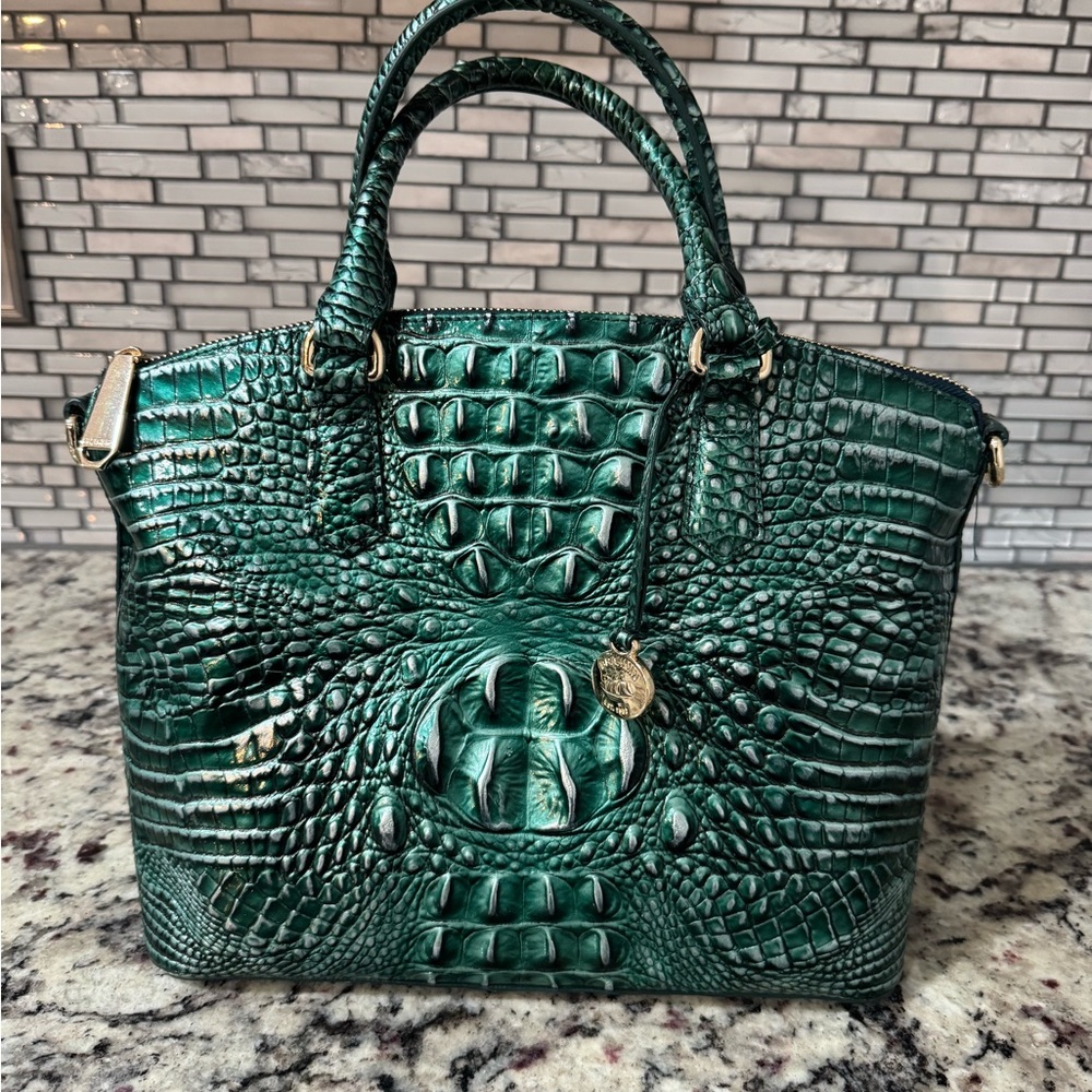 Brahmin Teal Crocodile-Embossed Satchel